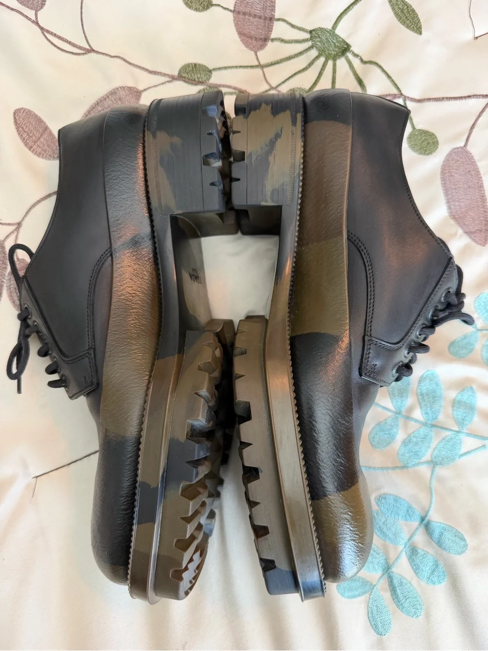 Prada Black & Camouflage Rubber Cap-Toe Lug Sole Leather Shoes Size 8 / US 9